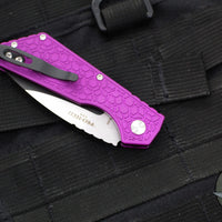 Protech Pro Strider PT + Custom- Purple Gridlock Textured Handle- Two-Tone Black DLC/Satin Magnacut Blade- Pearl Inlaid Button 2024 PT+ Custom 008