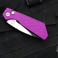 Protech Pro Strider PT + Custom- Purple Gridlock Textured Handle- Two-Tone Black DLC/Satin Magnacut Blade- Pearl Inlaid Button 2024 PT+ Custom 008