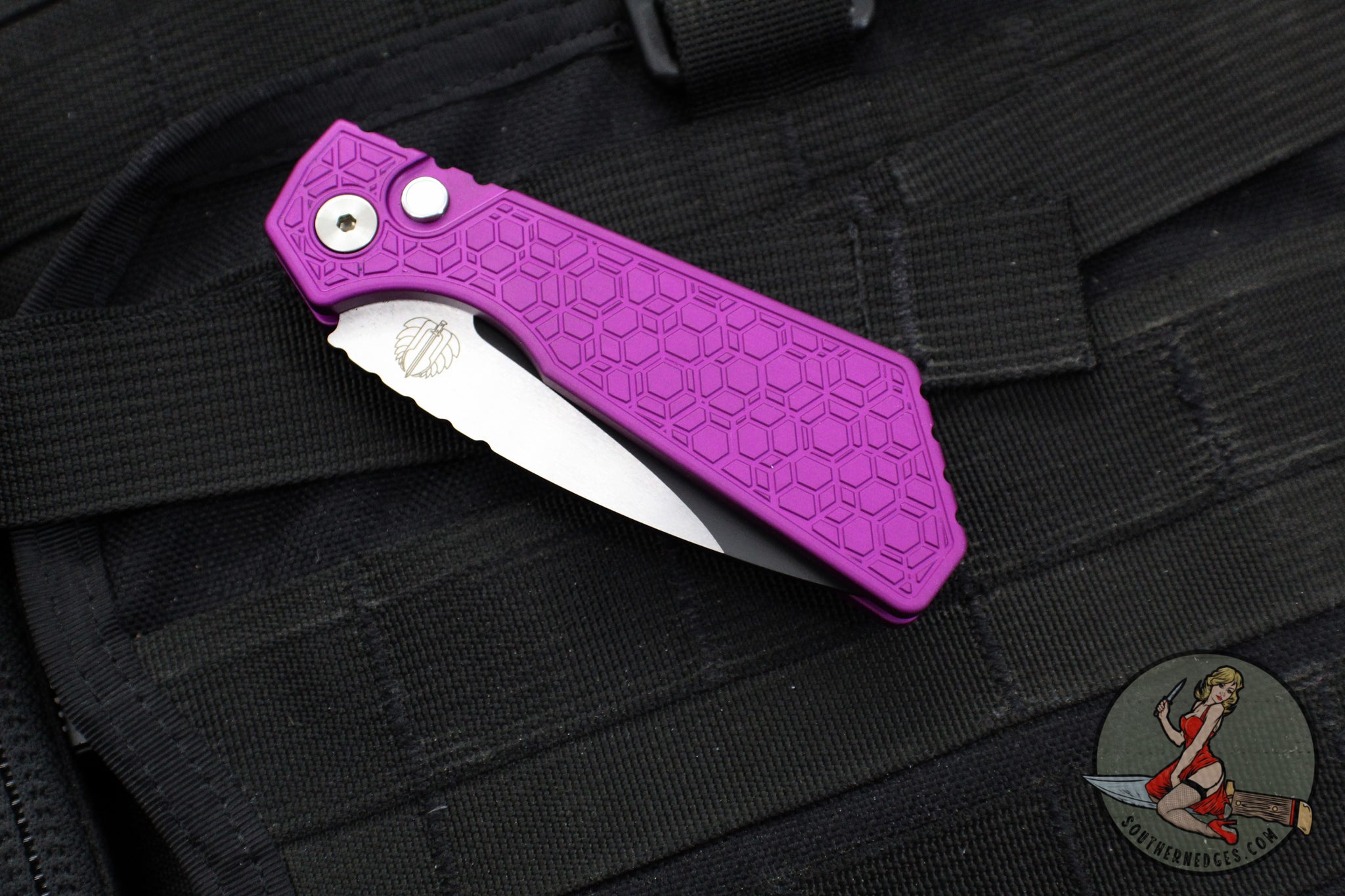 Protech Pro Strider Pt + Custom- Purple Gridlock Textured Handle- Two 