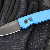 Protech Runt OTS Auto Knife- Reverse Tanto- Blue Handle- DLC Black Blade R5203-BLUE