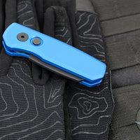 Protech Runt OTS Auto Knife- Reverse Tanto- Blue Handle- DLC Black Blade R5203-BLUE