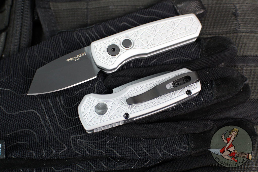 Protech Runt OTS Auto Knife- Reverse Tanto- Grey Nexus Pattern Handle- DLC Black Blade R5203-Grey Nexus
