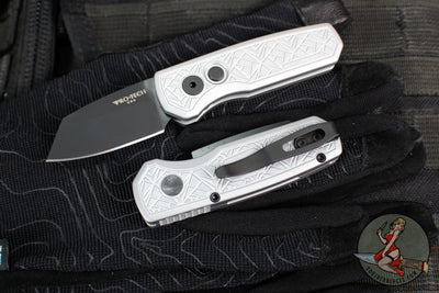 Protech Runt OTS Auto Knife- Reverse Tanto- Grey Nexus Pattern Handle- DLC Black Blade R5203-Grey Nexus
