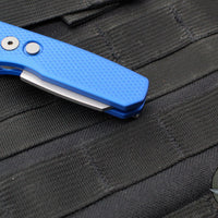 Protech Runt Out The Side (OTS) Auto Knife- Reverse Tanto- Blue Textured Handle- Stonewash Blade R5205-BLUE