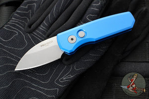 Protech Runt OTS Auto Knife- Wharncliffe- Blue Handle- Stonewash Magnacut Steel Blade  R5301-BLUE