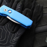 Protech Runt OTS Auto Knife- Wharncliffe- Blue Handle- Stonewash Magnacut Steel Blade  R5301-BLUE