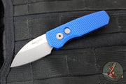 Protech Runt OTS Auto Knife- Wharncliffe- Blue Textured Handle- Stonewash Magnacut Steel Blade  R5305-BLUE
