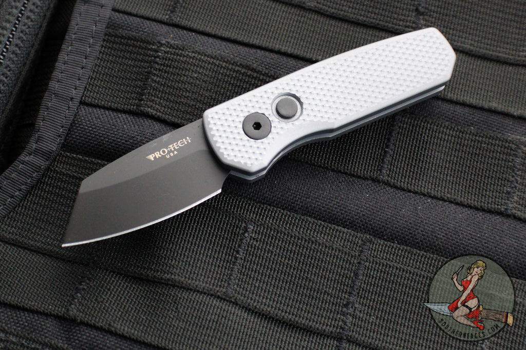 Protech Runt 5 OTS Auto Knife- Reverse Tanto- Textured Grey Handle- Black DLC Magnacut Steel Blade  R5406-GREY