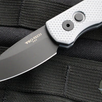 Protech Runt 5 OTS Auto Knife- Reverse Tanto- Textured Grey Handle- Black DLC Magnacut Steel Blade  R5406-GREY