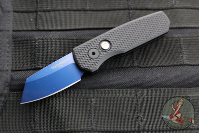 Protech Runt 5 OTS Auto Knife- Reverse Tanto- Textured Black Handle- Sapphire Blue Magnacut Steel Blade  R5406-SB