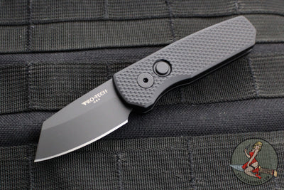 Protech Runt 5 OTS Auto Knife- Reverse Tanto- Textured Black Handle- Black DLC Magnacut Steel Blade  R5406