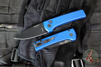 Chaves Protech Knives- Scapegoat Compact- OTS Auto- Smooth Blue Handle- Black DLC MagnaMax Steel Blade RCS1103-BLUE