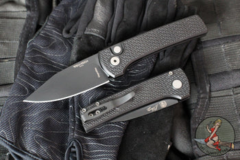 Chaves Protech Knives- Scapegoat Compact- OTS Auto- Carbide Textured Black Finished Handle- Black DLC MagnaMax Steel Blade RCS1106