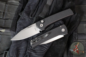 Chaves Protech Knives- Scapegoat Compact- OTS Auto- Carbide Textured Black Finished Handle- Stonewash MagnaMax Steel Blade RCS1105