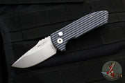 Protech Les George SBR Short Bladed Rockeye Out The Side (OTS)- Unique Striped Micarta Handle- Stonewash Blade