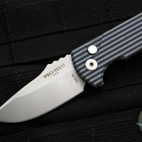 Protech Les George SBR Short Bladed Rockeye Out The Side (OTS)- Unique Striped Micarta Handle- Stonewash Blade