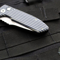 Protech Les George SBR Short Bladed Rockeye Out The Side (OTS)- Unique Striped Micarta Handle- Stonewash Blade