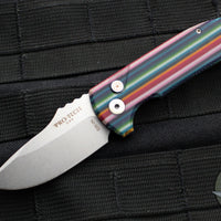 Protech Les George SBR Short Bladed Rockeye Out The Side (OTS)- Unique Striped Micarta Handle- Stonewash Blade V2
