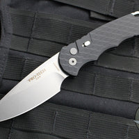 Protech Tactical Response 4 Auto Knife- Black Feather Texture Handle- Stonewash Plain Edge Blade- Safety T4105 F