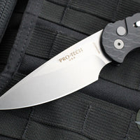 Protech Tactical Response 4 Auto Knife- Black Feather Texture Handle- Stonewash Plain Edge Blade- Safety T4105 F