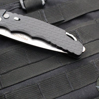 Protech Tactical Response 4 Auto Knife- Black Feather Texture Handle- Stonewash Plain Edge Blade- Safety T4105 F