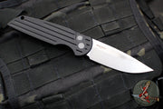 Protech Protech LEFT HANDED Tactical Response 3 Out The Side (OTS) Auto Knife- Black Grooved Handle- Stonewash Blade TR-3 L-1