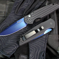 Protech TR-3 Tactical Response 3 Out The Side (OTS) Auto Knife- Black Grooved Handle- Sapphire Blue Magnacut Steel Plain Edge- TR-3 SB MC
