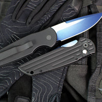 Protech TR-3 Tactical Response 3 Out The Side (OTS) Auto Knife- Black Grooved Handle- Sapphire Blue Magnacut Steel Plain Edge- TR-3 SB MC