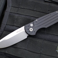 Protech TR-3 Tactical Response 3 Out The Side (OTS) Auto Knife- Black Grooved Handle- Stonewash Plain Edge TR-3 SW