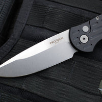 Protech TR-3 Tactical Response 3 Out The Side (OTS) Auto Knife- Black Grooved Handle- Stonewash Plain Edge TR-3 SW