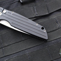 Protech TR-3 Tactical Response 3 Out The Side (OTS) Auto Knife- Black Grooved Handle- Stonewash Plain Edge TR-3 SW