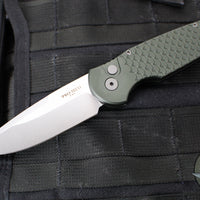 Protech TR-3 Tactical Response 3 Out The Side (OTS) Auto Knife- Green Fish Scale Handle- Stonewash Plain Edge TR-3 X1 SW Green