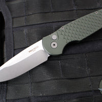 Protech TR-3 Tactical Response 3 Out The Side (OTS) Auto Knife- Green Fish Scale Handle- Stonewash Plain Edge TR-3 X1 SW Green