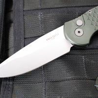 Protech TR-3 Tactical Response 3 Out The Side (OTS) Auto Knife- Green Fish Scale Handle- Stonewash Plain Edge TR-3 X1 SW Green