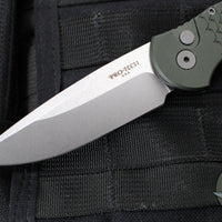 Protech TR-3 Tactical Response 3 Out The Side (OTS) Auto Knife- Green Fish Scale Handle- Stonewash Plain Edge TR-3 X1 SW Green