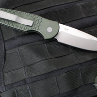 Protech TR-3 Tactical Response 3 Out The Side (OTS) Auto Knife- Green Fish Scale Handle- Stonewash Plain Edge TR-3 X1 SW Green