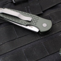 Protech TR-3 Tactical Response 3 Out The Side (OTS) Auto Knife- Green Fish Scale Handle- Stonewash Plain Edge TR-3 X1 SW Green