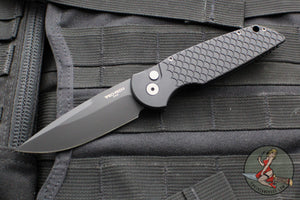 Protech TR-3- Tactical Response 3 Out The Side (OTS) Auto Knife- Black Fish Scale Handle- Black Plain Edge TR-3 X1