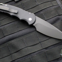 Protech Tactical Response 4 OTS Auto Knife- Black Handle with Bruce Shaw Sterling Silver Skull- Black DLC Blade- Abalone Button TR-4.70