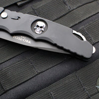 Protech Tactical Response 4 OTS Auto Knife- Black Handle with Bruce Shaw Sterling Silver Skull- Black DLC Blade- Abalone Button TR-4.70