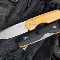 Protech Vero Synapse Design Out The Side (OTS) Auto Knife- Thick Black Aluminum Bottom Handle- Natural Canvas Micarta Lid- Stonewash Magnacut Steel Blade VERO1211-NATURAL LINEN