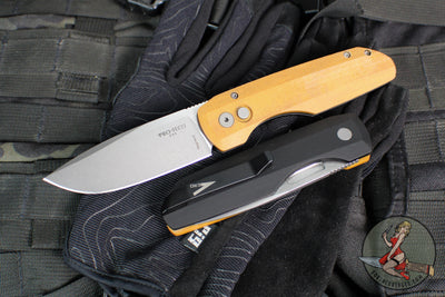 Protech Vero Synapse Design Out The Side (OTS) Auto Knife- Thick Black Aluminum Bottom Handle- Natural Canvas Micarta Lid- Stonewash Magnacut Steel Blade VERO1211-NATURAL LINEN