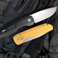 Protech Vero Synapse Design Out The Side (OTS) Auto Knife- Thick Black Aluminum Bottom Handle- Natural Canvas Micarta Lid- Stonewash Magnacut Steel Blade VERO1211-NATURAL LINEN