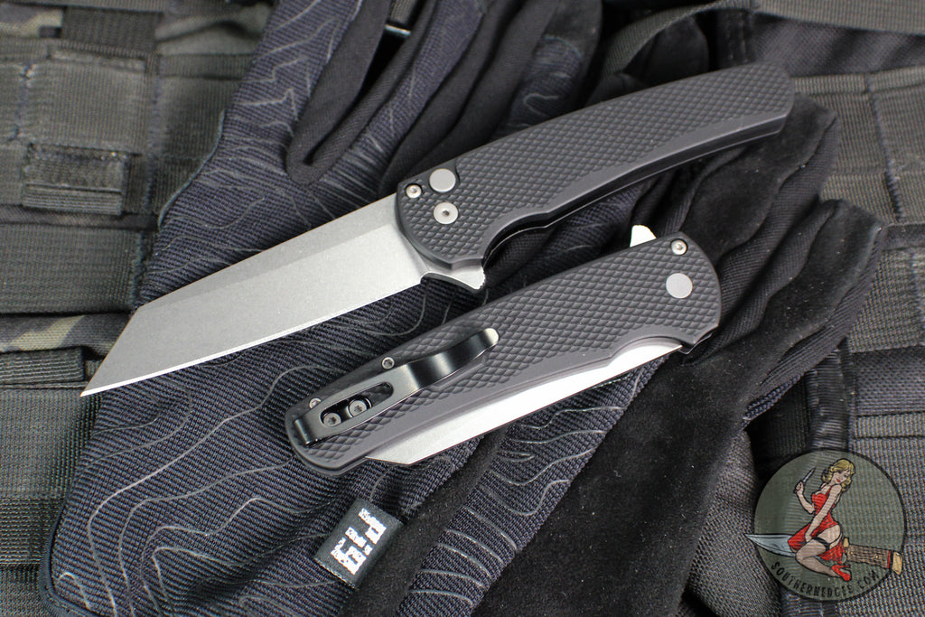 Protech Malibu Flipper- Reverse Tanto- Black Textured Handle- Stonewash Magnacut Blade 5405