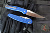 Protech Avalon- Peace Neighbor Deisgn- Manual Button Lock Knife- Knurled Blue Handle- Satin Magnacut Steel Blade PN1101-LTD BLUE