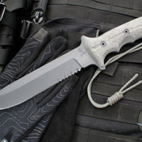 Chris Reeve Green Beret Fixed Blade- Black Canvas Micarta Handle- Black Finished Magnacut Part Serrated Edge GB7-1001