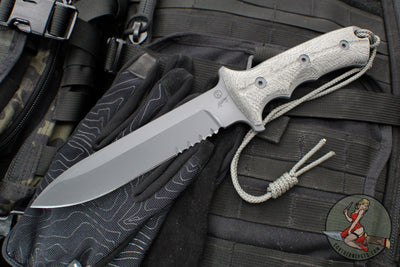 Chris Reeve Green Beret Fixed Blade- Black Canvas Micarta Handle- Black Finished Magnacut Part Serrated Edge GB7-1001