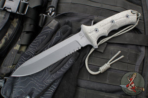 Chris Reeve Green Beret Fixed Blade- Black Canvas Micarta Handle- Black Finished Magnacut Part Serrated Edge GB7-1001