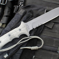Chris Reeve Green Beret Fixed Blade- Black Canvas Micarta Handle- Black Finished Magnacut Part Serrated Edge GB7-1001