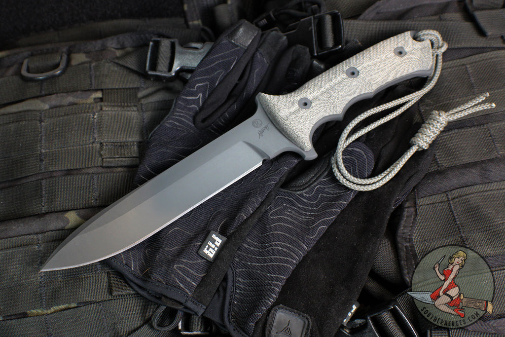 Chris Reeve Green Beret Fixed Blade- Black Canvas Micarta Handle- Black Plain Edge Magnacut Steel Blade- Tan Sheath GB7-1005